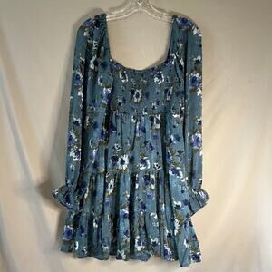 Floral Balloon Sleeve Dress Blue size Large